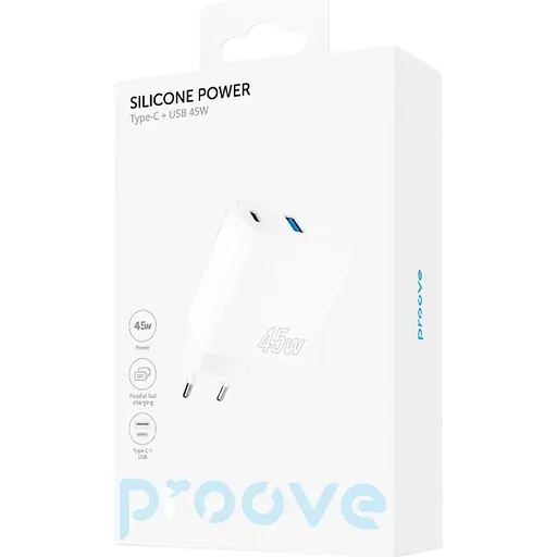 Мережевий зарядний пристрій Proove Silicone Power 45W USB-C/USB-A White (WCSP45110002) [130271] - фото 4