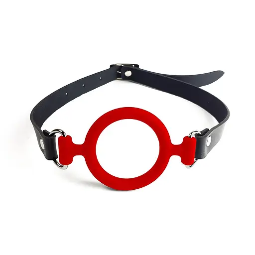 Кляп силіконове кільце натуральна шкіра, Gag ring внутрішній діаметр кільця 40 мм, Червоний - фото 2