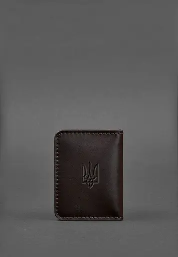 Кожаная обложка для ID-паспорта и водительского заседания 4.1 коричневая с гербом Украины. - фото 3