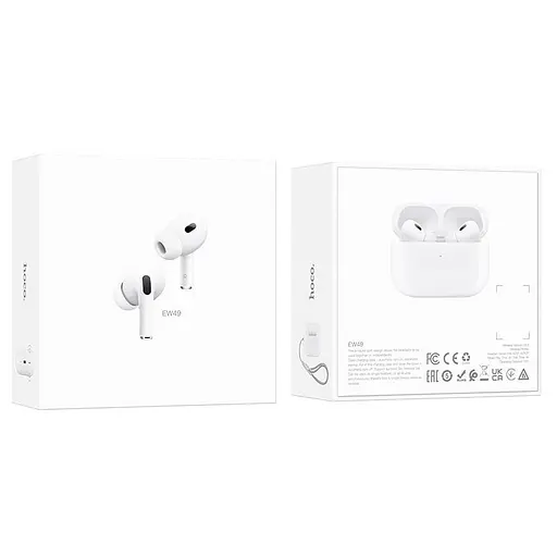 Бездротові навушники Hoco EW49 TWS Bluetooth 5.3 з мікрофоном, бездротовою зарядкою, вакуумні, білі - фото 8
