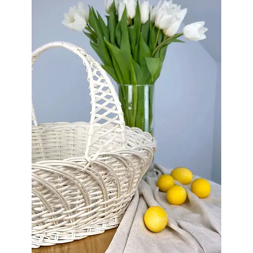 Великодній кошик із лози з однією ручкою Галичина Білий - фото 4