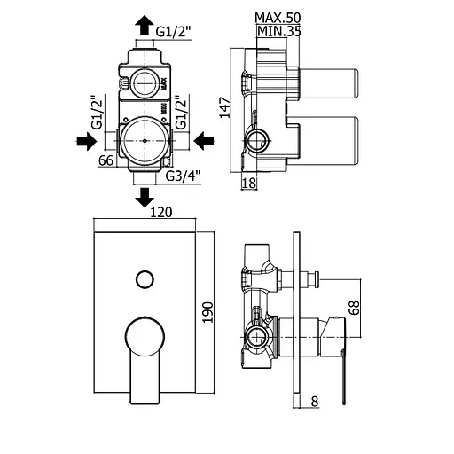 Змішувач прихованого монтажу Paffoni Tango чорний матовий TA 015 NO/M, Чорний матовий - фото 3