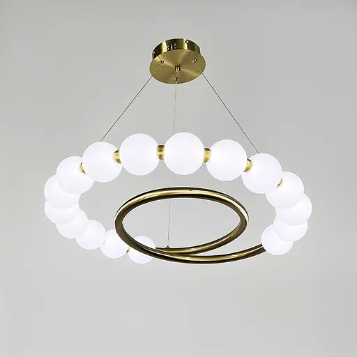 Подвесная латунная люстра с белыми шариками Ø 60 см | Ст. F 603-600 AB | Line F - фото 6