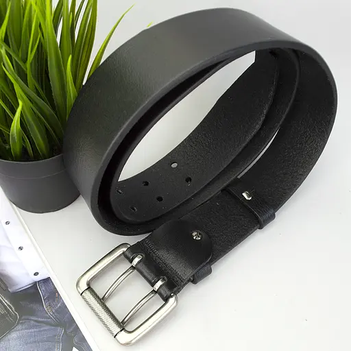 Ремень мужской кожаный широкий JK-4561 черный двухшпеньковый (130 см) - фото 2