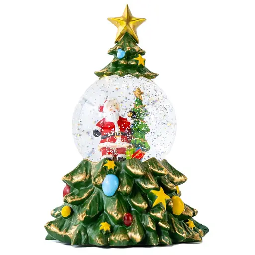 Світильник-декор новорічний Ялинка з Сантою в кулі XHF-8001 LED 5 мелодій USB AAх3 (15х15х23см)