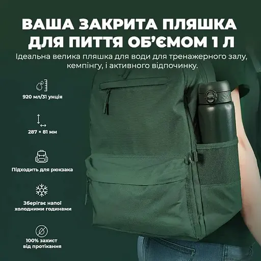 Пляшка для води ION8 металева вакуумна 920 мл Vacuum Insulated Dark Green (I8TS1000DGRE) - фото 5
