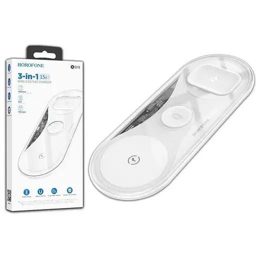 Бездротовий зарядний пристрій для 3 пристроїв Borofone BQ19 3-в-1 W15 білий - фото 1