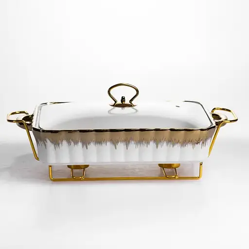 Мармитница фарфоровая Yiwu 2 л прямоугольная со стеклянной крышкой 40х22.5х15.5 см мармит на подставке для первых блюд ML525-15 - фото 5