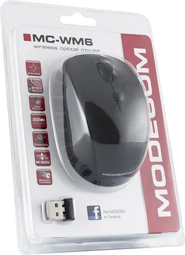 Мишка Modecom MC-WM6, бездротова, 3кн., 1600dpi, нано ресівер, чорна - фото 3