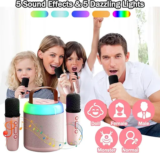 QKTYB караоке-машина для дітей, міні-караоке Bluetooth для дорослих, портативна колонка для караоке-машини з 2 бездротовими - фото 3