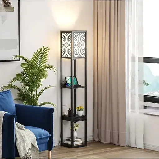 Підлогова лампа Costway Leon торшер з розеткою та USB чорний - фото 2