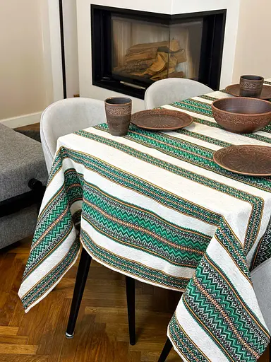 Лляна скатертина великодня з українським орнаментом Рандеву зелений 290х150 см - фото 10