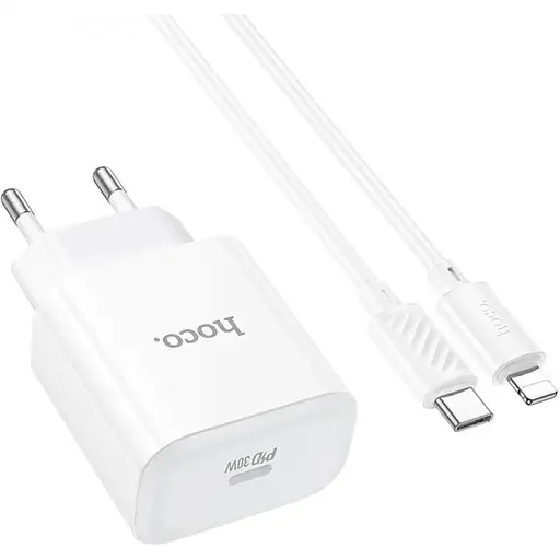 Комплект зарядного устройства Hoco C76A Pro 1Type-C PD/QC 30W PPS Type-C to Lightning White - фото 5
