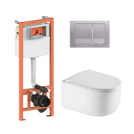 Подвесной унитаз Qtap Taurus Ultra Quiet + инсталляция Qtap Nest 4 в 1 (квадратная клавиша Satin), Белый - фото 1