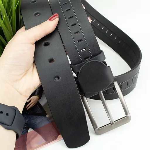 Ремінь чоловічий шкіряний SF-453 (135 см) широкий чорний - фото 5