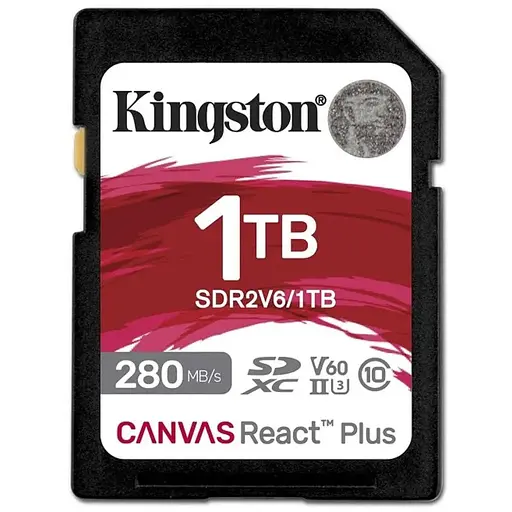 SDXC (UHS-II U3) Kingston Canvas React Plus 1Tb class 10 V60 (R280MB/s, W150MB/s)
