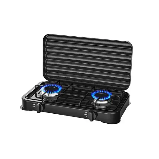 Настольная газовая плита  Rainberg RB-2229 на две конфорки с крышкой для кемпинга нержвеющая сталь Черная - фото 3