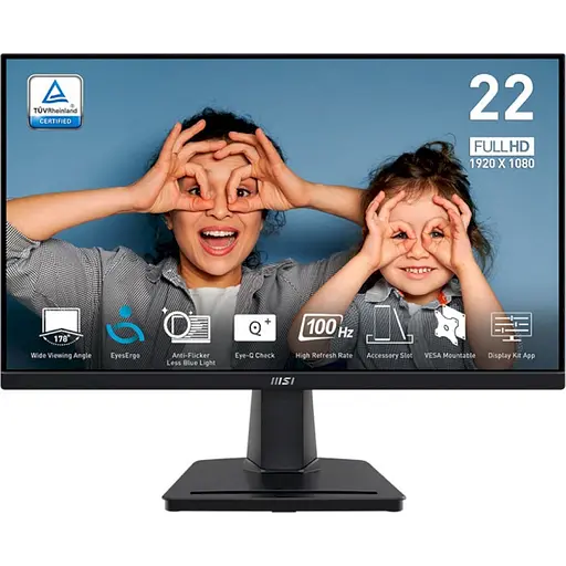 Монітор 21.45" MSI PRO MP225V WLED, VA, 1920x1080 (16:9), 1 мс, 100 Гц, 300 кд/м², 4000:1, 178°/178°, VGA/HDMI, VESA чорний - фото 1