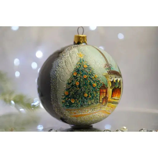 Ялинкова прикраса Санта Шоп Новорічний камін на чорному склі (4820001112573) - фото 2