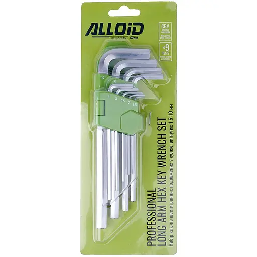 Набір шестигранних ключів Alloid вигнуті подовжені 1.5-10 мм 9 предметів (HS-0918) - фото 4
