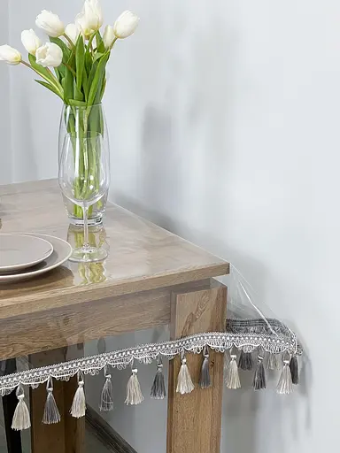 Скатерть силиконовая с серо-молочной бахромой 290х170 см - фото 7