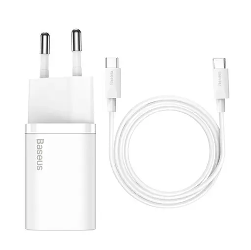 Сетевое зарядное устройство 3A/25W с входом Type-C BASEUS Super Si кабель Type-C универсальная зарядка для телефона Белый - фото 1
