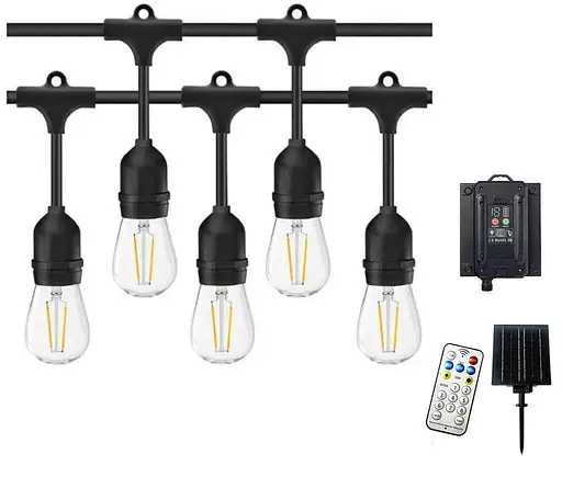 Ретро-гирлянда LED Edison 10 лампочек с солнечной панелью - фото 3