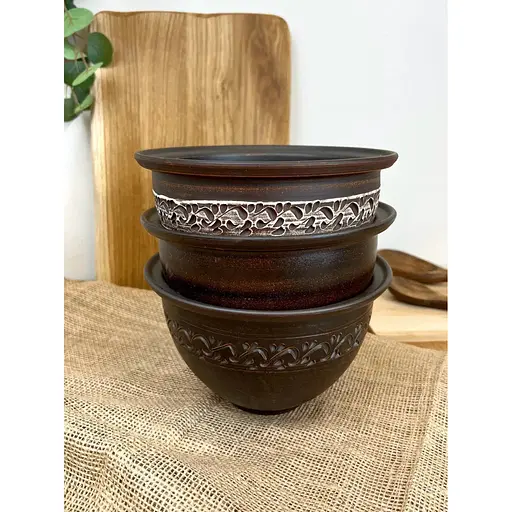 Макитра 1.5 литра керамическая (глиняная) резная декор - фото 7