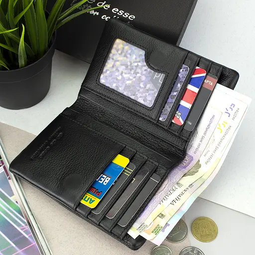 Гаманець жіночий шкіряний чорний De Esse LC14288-GD01 маленький на магніті - фото 5