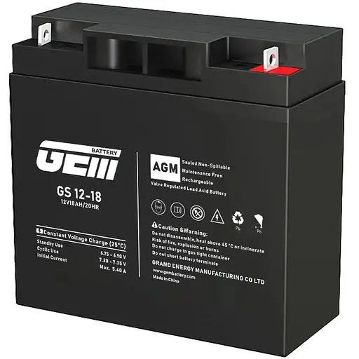 Акумуляторна батарея GEM Battery 12V-18Ah, AGM, L1/T1, (GS 12-18)