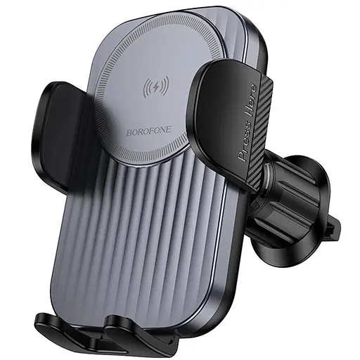 Автотримач з БЗП Borofone BH221 Path 15W (air outlet) Black / Metal gray