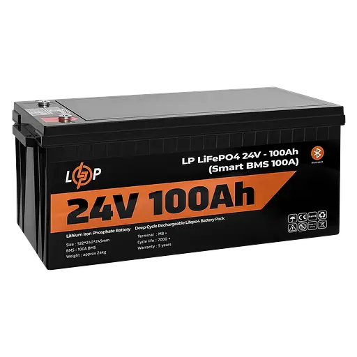 Акумулятор LP LiFePO4 24V (25,6V) - 100 Ah (2560Wh) (Smart BMS 100А) з BT пластик для ДБЖ - фото 4