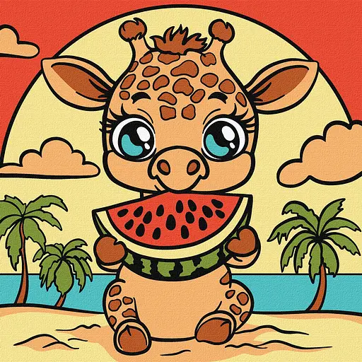 Набор для росписи по номерам для детей 5+ Жираф и арбуз, Ideyka, 25x25 см, КНО1241