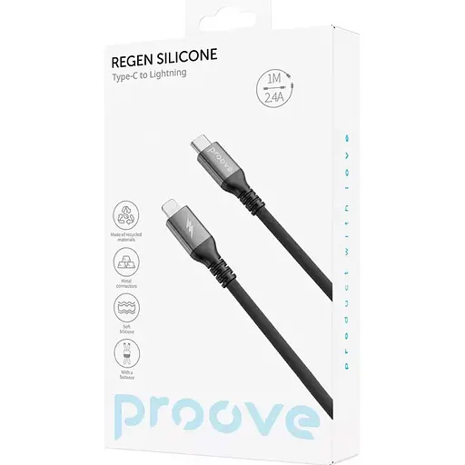 Кабель Proove ReGen Silicone USB-C to Lightning 27W 1m Black (CCRS60002101) [130619] - фото 2