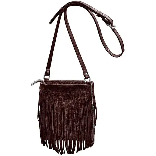 Шкіряна жіноча сумка з бахромою міні-кроссбоді Fleco бордова - фото 1