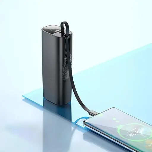 Мережевий зарядний пристрій Hoco J148 з вбудованим Power Bank 5000mAh PD 20W + кабель Type-C чорний - фото 2