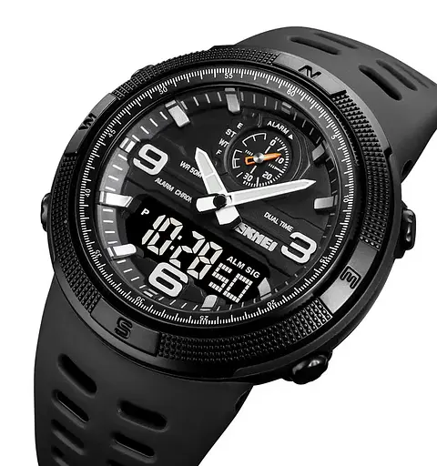 Чоловічий спортивний годинник Skmei 1655 (Чорний з чорним табло) - фото 3