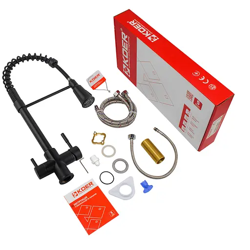 Змішувач для кухні на дві води з гнучким виливом Koer KB-72025-05 KR5015 Чорний матовий - фото 6