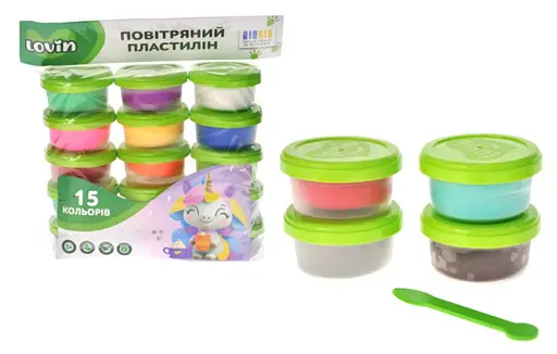 Набір для ліплення з повітряним пластиліном, 15 кольорів, у стаканчиках, TM Lovin