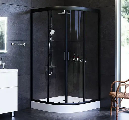 Душевая кабина Am.Pm Gem 1/4 Round 100x100 см без поддона black W90UG-401-100BT, прозрачный, черный - фото 2