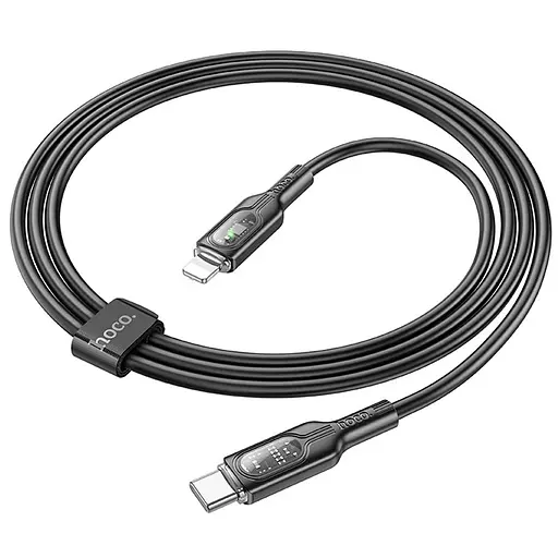 Дата кабель Hoco U120 Transparent explore intelligent power-off PD 27W Type-C to Lightning (1.2m) Black - фото 4