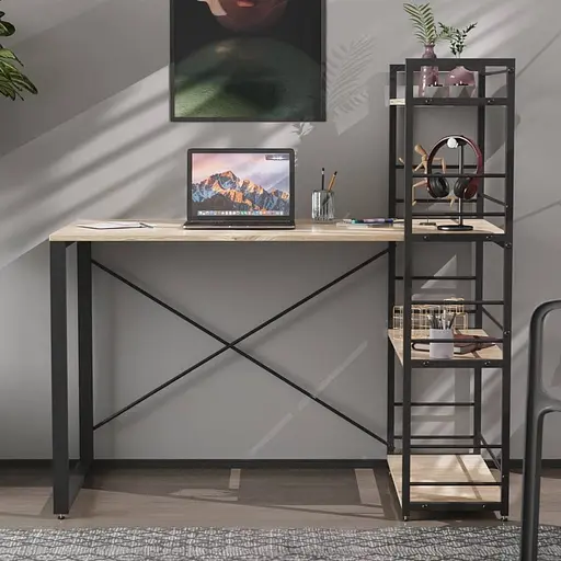 Письменный стол Ferrum-decor Серии Коннект с этажеркой 75x120x60 черный ДСП Дуб Сан-Марино 16мм (FRD-104220)