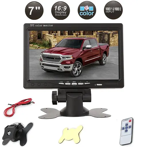 Автомобильный монитор 7 дюймов для камеры заднего вида Podofo R09+, 2 AV входа, крепление на торпедо (100769) - фото 2