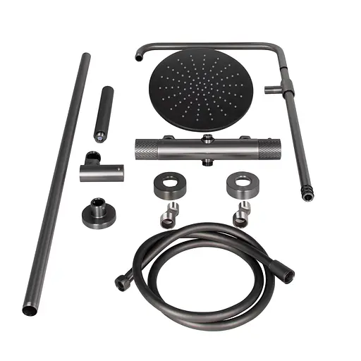 Душова система універсальна Qtap Brno термостатична на два споживача QTBRN5769103ONK Gunmetal Black PVD, Графітовий хром - фото 6