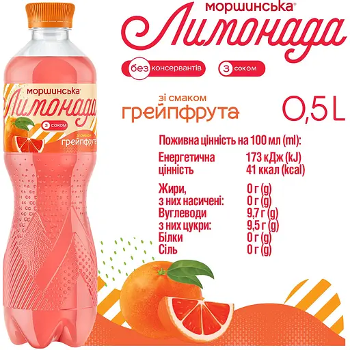 Напиток Моршинская Лимонада Грейпфрут среднегазированный 0.5 л х 2 шт. + 0.5 л в подарок - фото 6
