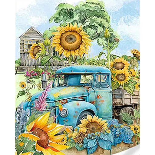 Алмазна мозаїка Strateg ПРЕМІУМ Вантажівка в соняшниках розміром 30х40 см (HEG86873) - фото 1