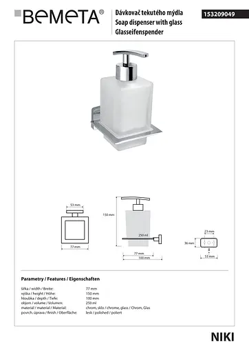 Дозатор для рідкого мила Bemeta Niki 153209049, Хром - фото 2