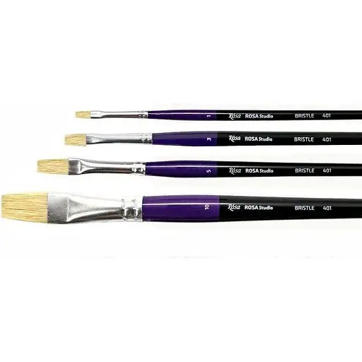 Кисть щетина плоская 401 №2 длинная ручка Rosa Studio