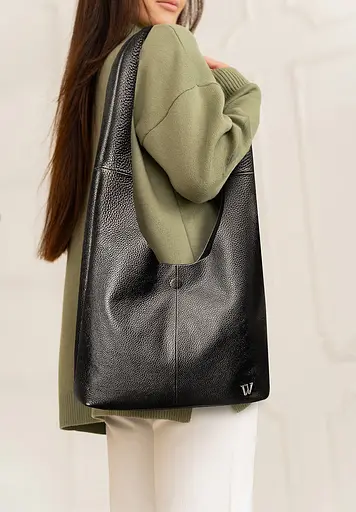 Шкіряна сумка шопер Nika чорний зернистий - фото 2