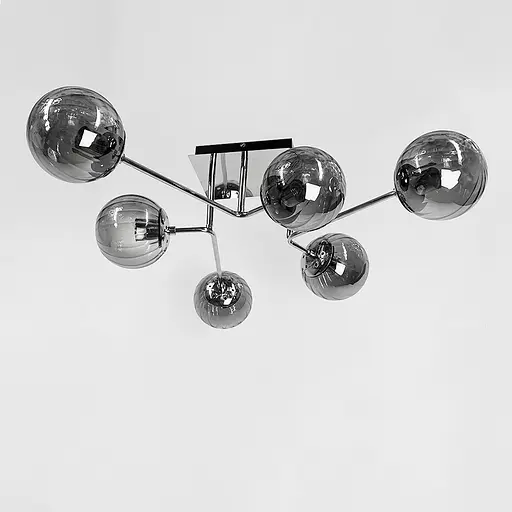 Сучасна стельова люстра в хромі на 6 графітових плафонів Line.F 2693/6 (new) CH+GR - фото 1